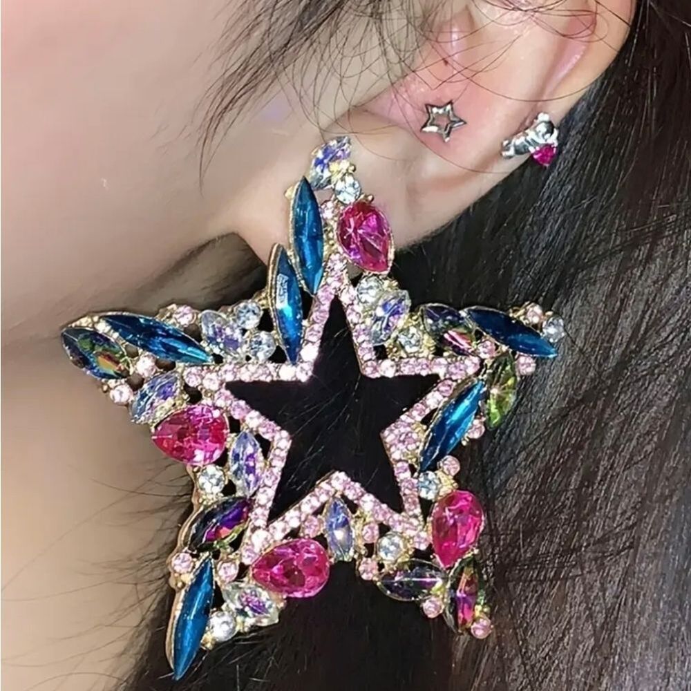Colorful Rhinestone Star Earrings
